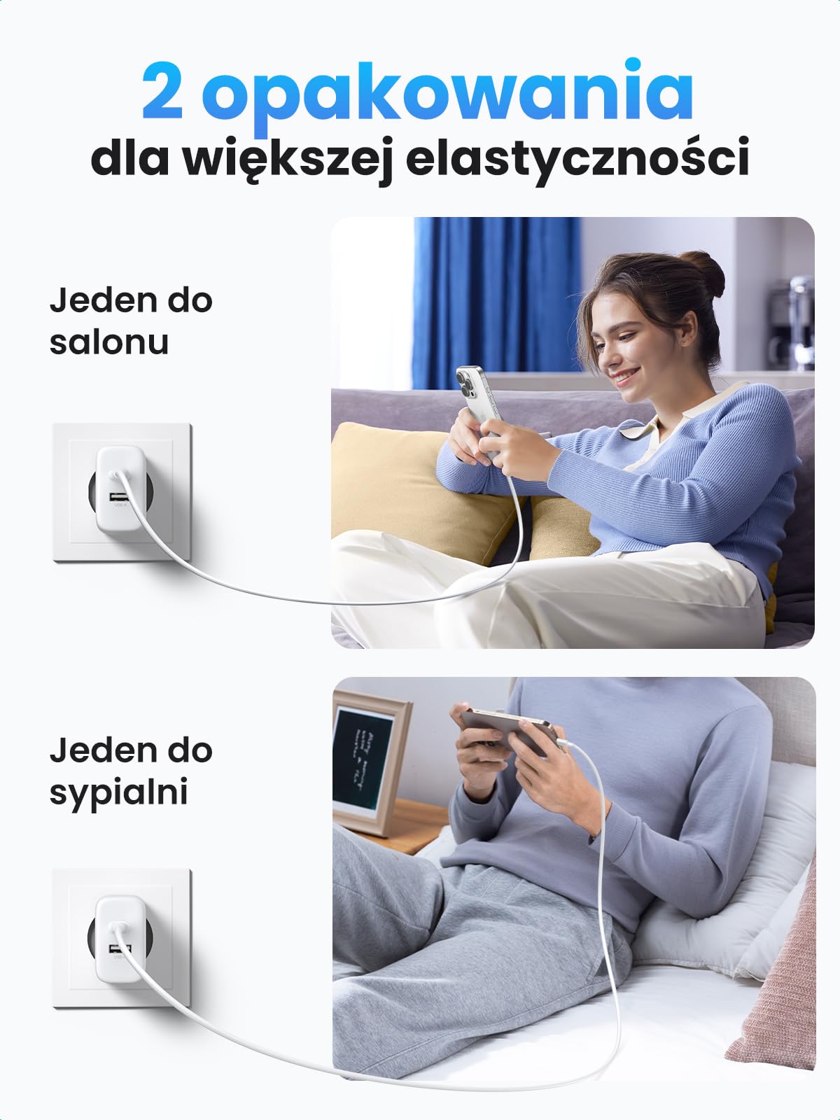 UGREEN Ładowarka USB-C 20W, szybka ładowarka do iPhone'a, 2 porty | Zasilacz PD 20 W, adapter USB-C, wtyczka USB do iPhone 17, Air, 17 Pro Max, 16, 15, 14, 13, 12, iPad, Galaxy S24, Pixel 9