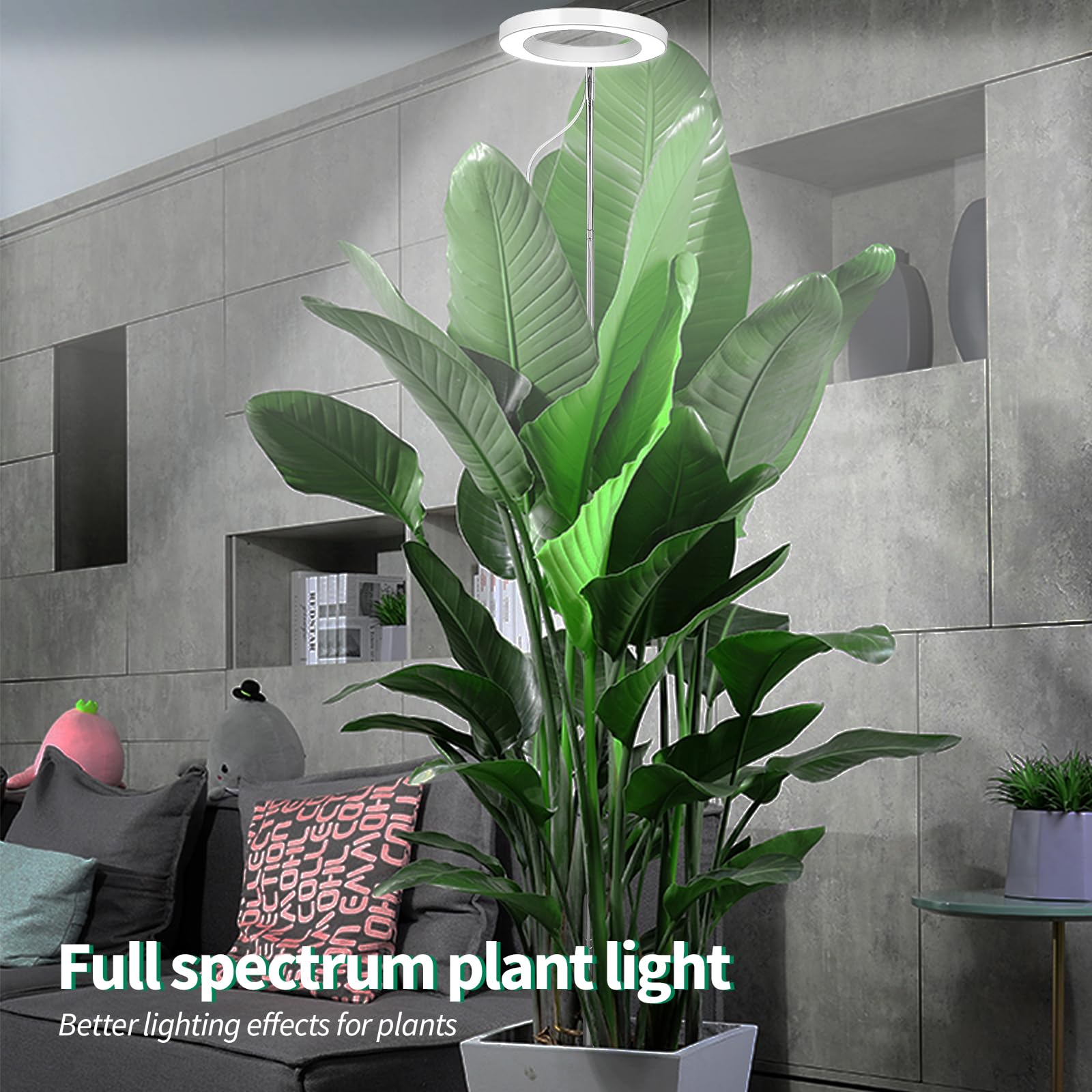 Qoolife Lampe Végétale LED à spectre complet pour plantes d'intérieur, 155 cm, hauteur réglable avec 72 LED, 3 niveaux de luminosité à intensité variable, minuterie 3/9/12 heures 2 paquets Blanc