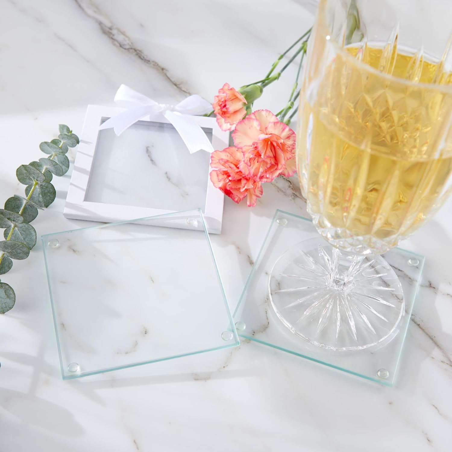 Kate Aspen Clear Glass Drink Coasters Set of 48 - DIY Sublimation Blanks for Drink Coasters, Wedding Favors, Home Décor, Bridal Shower Gifts, Fall Decorations, Bar Coasters, and Party Craft Supplies