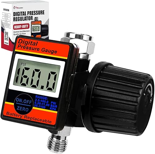 LE LEMATEC Regulador digital de presión de aire, válvula de flujo de aire de diafragma NPT de 14 de pulgada de hasta 160 PSI medidor digital para