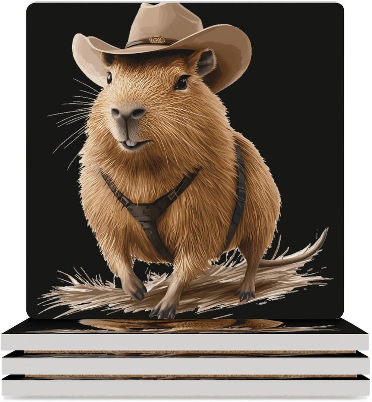 Funny Capybara Ceramic Coasters Square Drinks Coaster Coffee Table Decor Table Coaster for Home Bar