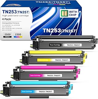 TN253 TN257 High Capacity Toner Set Compatible for Brother TN-253 TN-257 Toner cartridges TN253BK/C/M/Y High Yield Toner f...