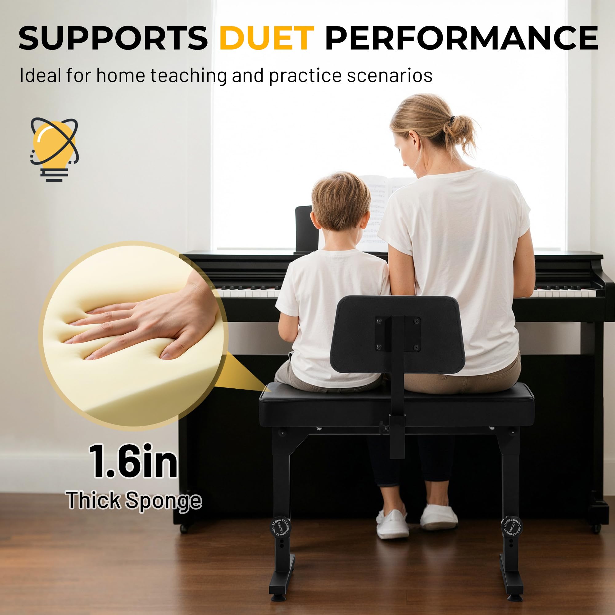 CAHAYA Banquette de piano pliable et réglable : Tabouret de clavier portable capacité 200 kg, hauteur et dossier réglables pour enfants et adultes, idéal pour studio à domicile, enseignement et perfor