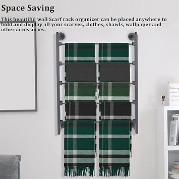 Wall Mounted Metal Scarf Rack Stand, Modern 5 Tier Hijab Holder Organizer with Removable Crossbar, Clothing Store/House, Space Saver, 60/70/80Cm Wide,Black-80x75cm