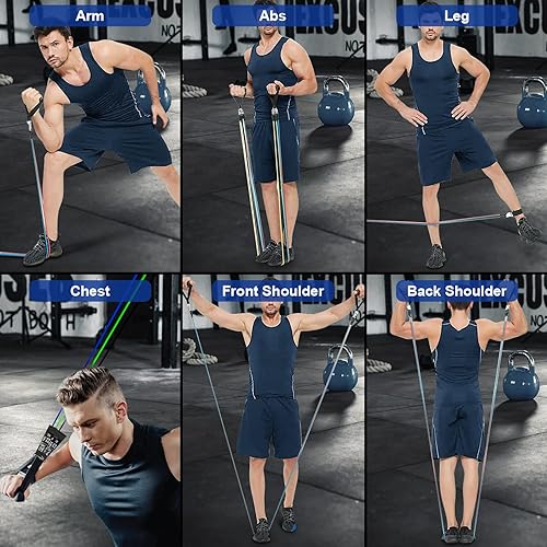 Vista 13 de Resistance Bands Set, Workout Bands with Handles, Door Anchor, Ankle Straps and Carry Bag, Exercise Bands for Shape Body and Home Workouts Variado