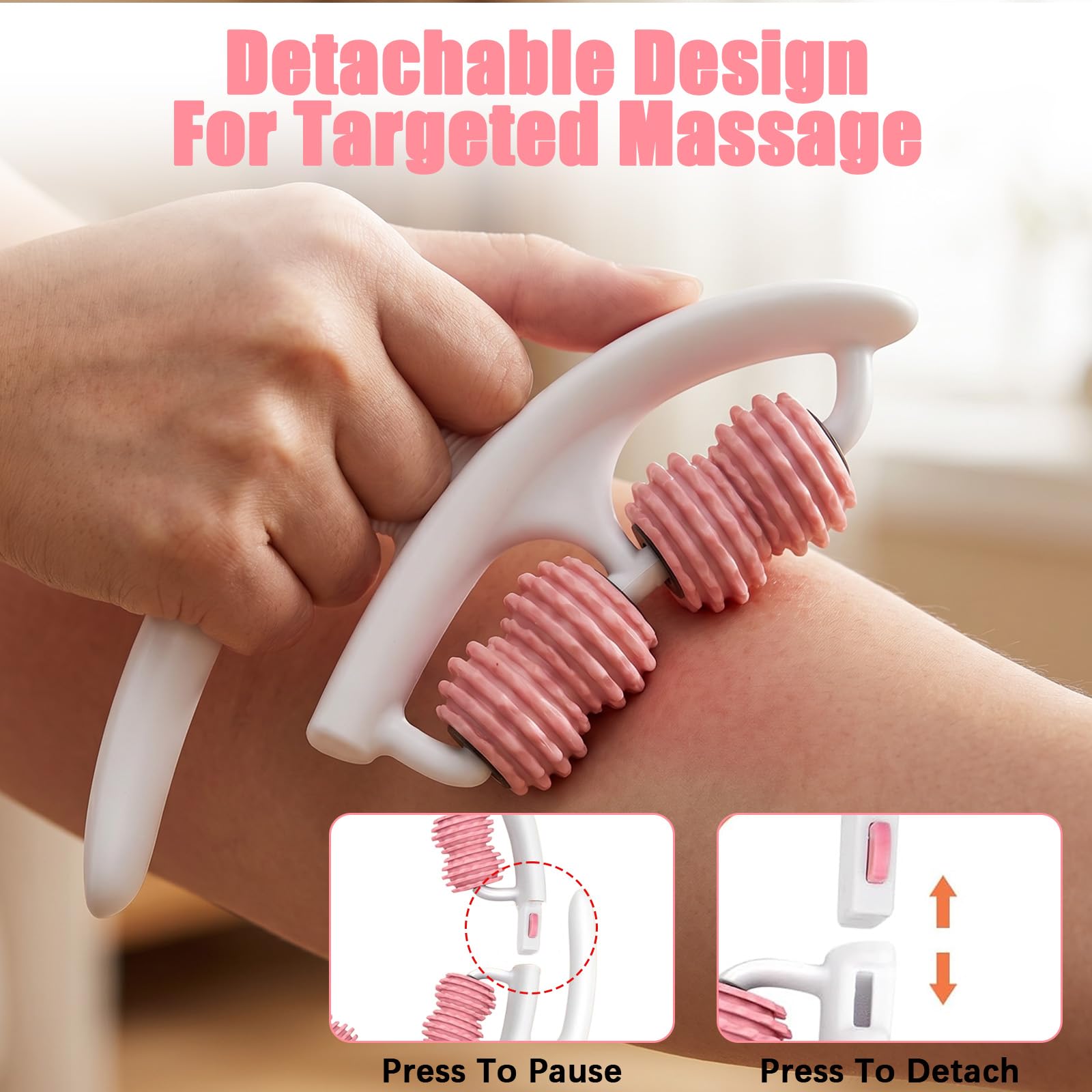 Rullo Massaggiatore Anticellulite per Gambe, Massaggiatore 14 Rotelle con Manico per Drenaggio Linfatico e Modellatura Corpo, Rullo Massaggiante per Cosce Glutei Braccia Addome