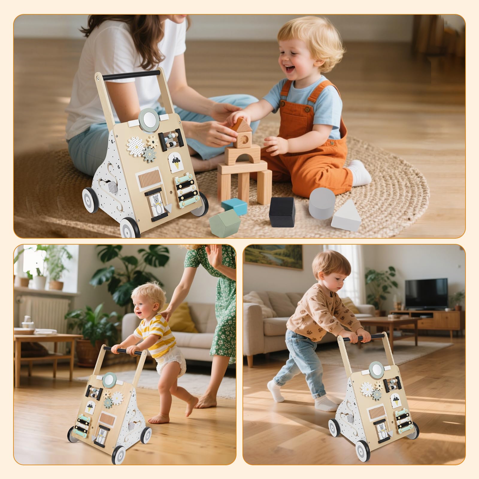 Lauflernwagen Baby,Aus Holz | Mit Activity,9 In 1 Lauflernhilfe Mit Montessori Spielzeug Multifunktion,Baby Walker Für Babys Ab 12 Monaten