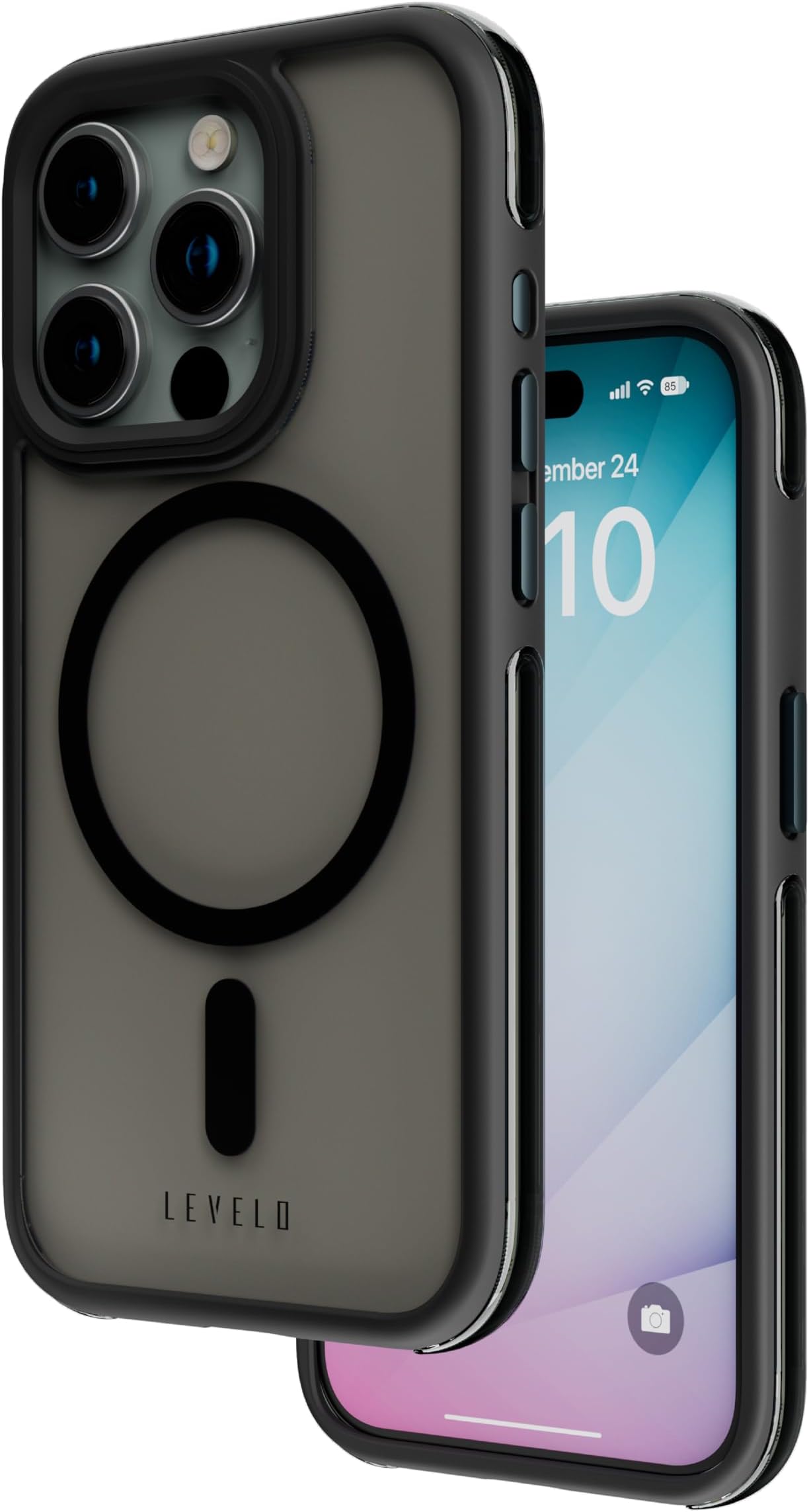 LEVELONuru Case, Reinforced Corners with Airguard, 3H Anti-Scratch, Hybrid Airbag Technology, Shock-Proof Edges, High Transparency (Matte Black, iPhone 15 Pro)