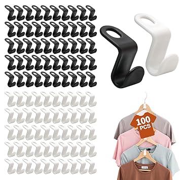 Clothes Hanger Connector Hooks 100 Pcs Space Saving Hooks for Hangers, Plastic Magic Hanger Hooks for Organizer Closet, Closet Space Organizer