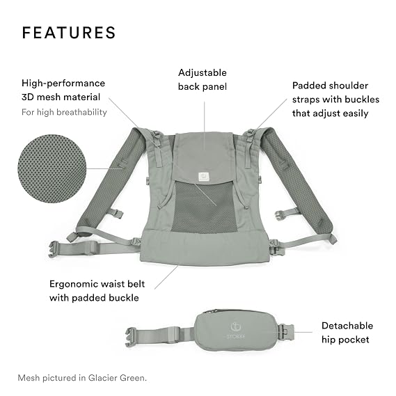 Stokke Limas Mesh, Anthracite - Breathable Baby Carrier with High-Performance Fabrics - Safe for Babies from 1 Month/8.8-33 lbs - Includes Detachable Pouch for Essentials