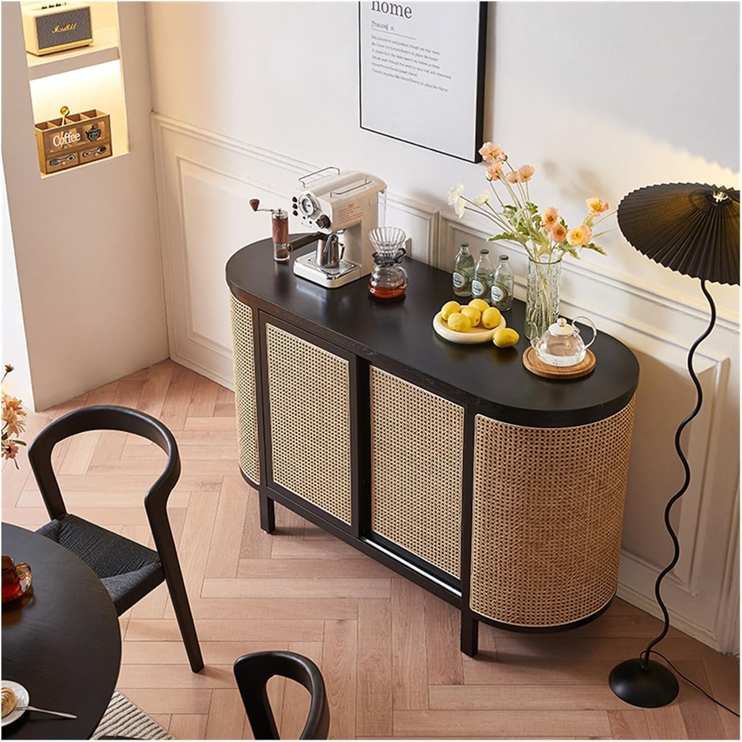 Sideboard Cabinet Rattan Sideboard Household Solid Wood Dining Double Log Black Entryway Cabinet Console Coffee Table