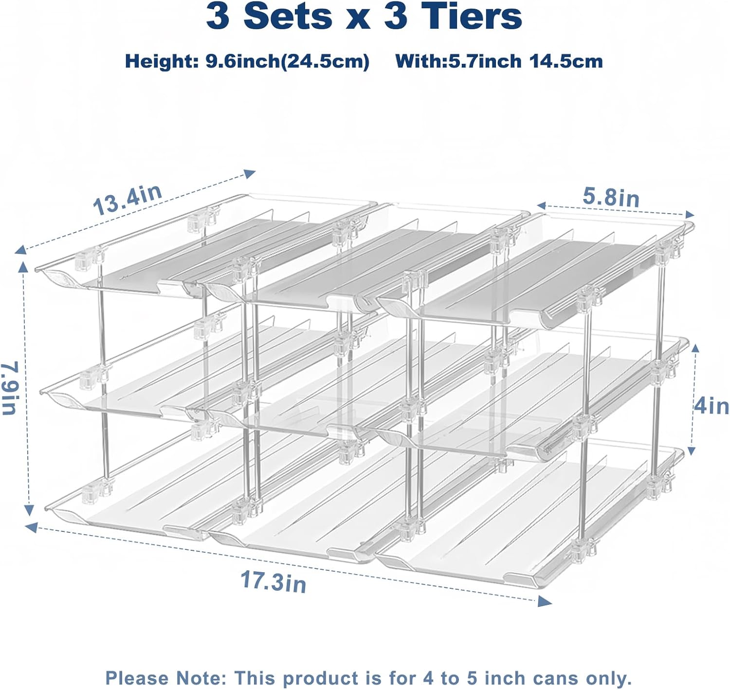 Can Organizer For Pantry,3 Sets 3 Tiers Pantry Organizers And Storage, Pantry Organizer for Fridge 36 Standard and Tall Cans Rack Automatic Rolling Stackable Canned Food Organizer, Clear - Image 2