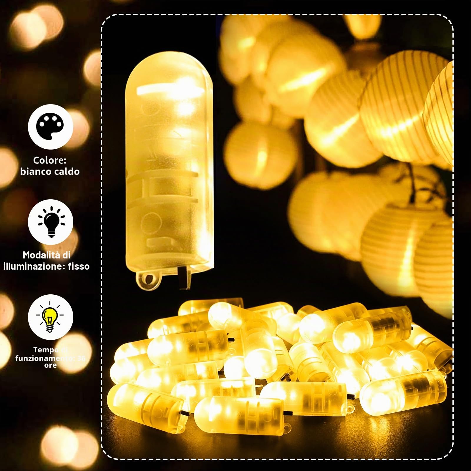 Taekooki - Confezione da 30 mini luci LED - Bianco caldo - Con interruttore per lanterne di carta - Per Natale, matrimonio, festa, anniversario - Bianco caldo
