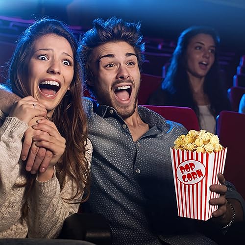 Miniatura 6 de Zahaat 50 cajas de palomitas de maíz de 5.5 pulgadas de alto, bolsas de palomitas de maíz rojas y blancas, mini cubos de maíz y contenedor para