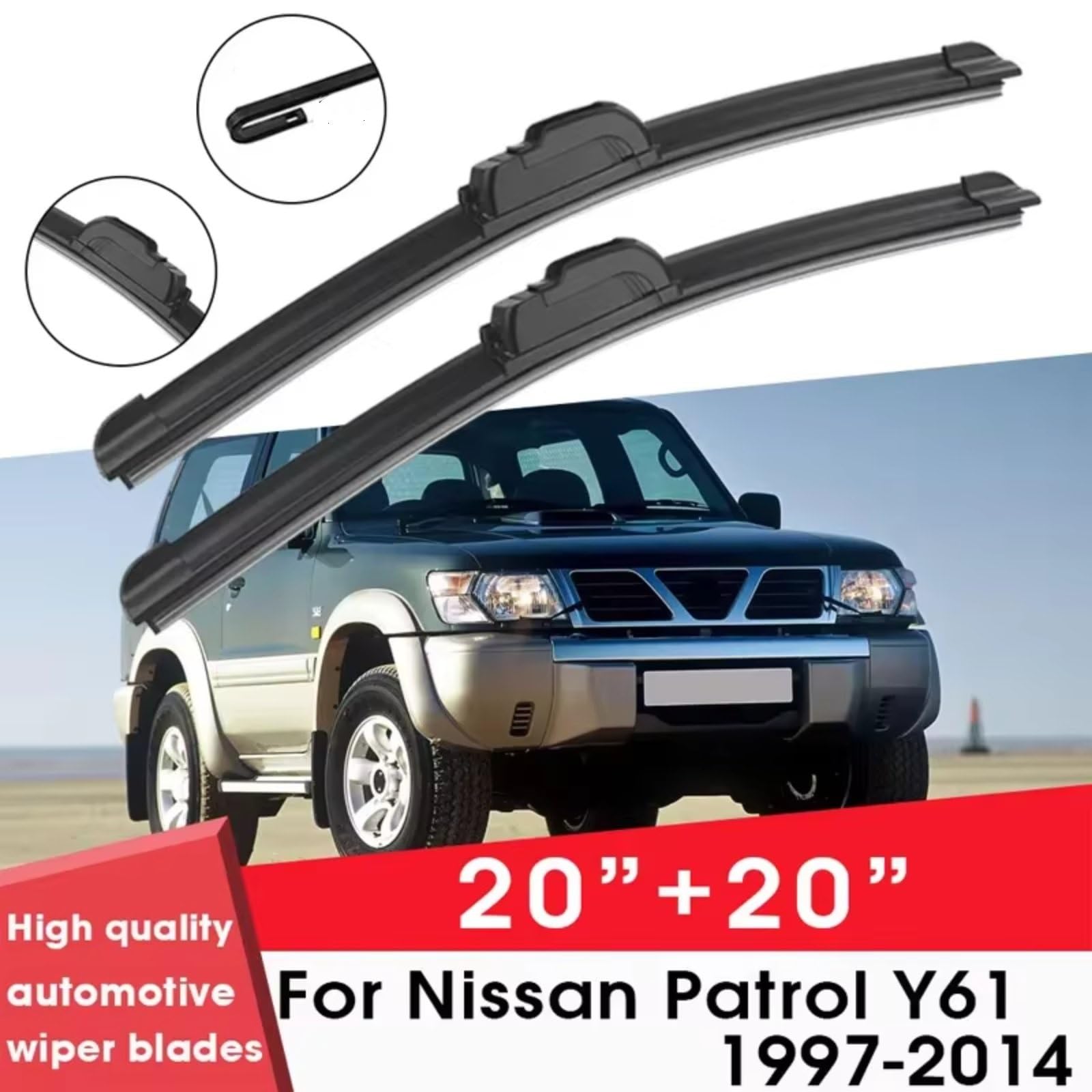 Tergilunotto Compatibile Con Nissan Per Patrol Y61 1997-2014 20"+20" Parabrezza Parabrezza Pulisci Gomma Silicone Tergicristalli Auto Accessorio Tergicristalli