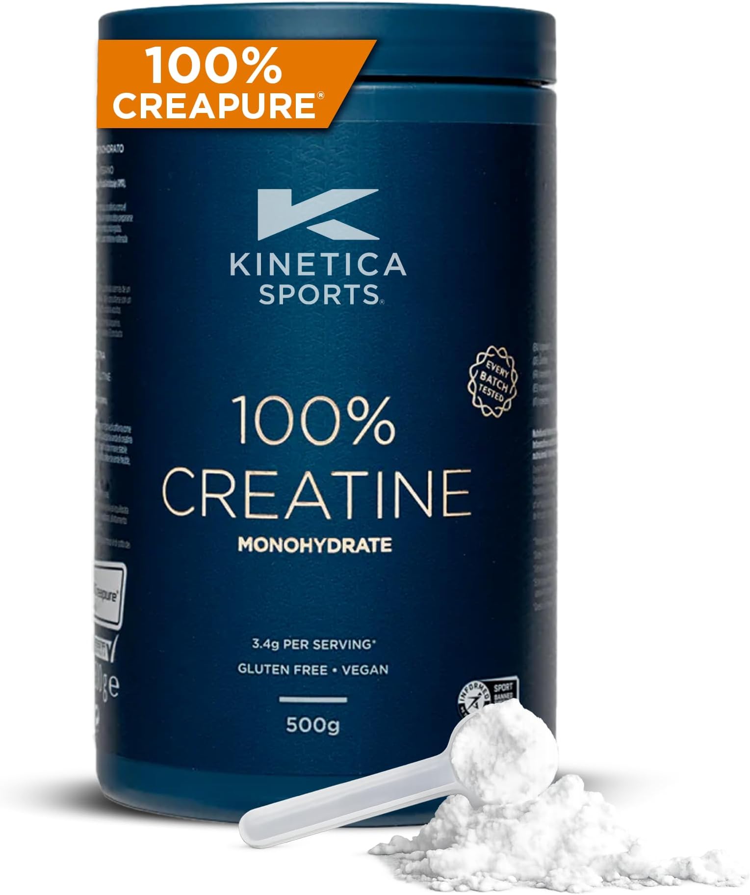 Kinetica Sports Creapure® 100% Creatine Monohydrate Powder - Unflavoured | 3.4g Creatine/Serve, 147 Servings/500g Pack | Vegan & Gluten Free | Optimum for High Physical Performance & Muscle Power