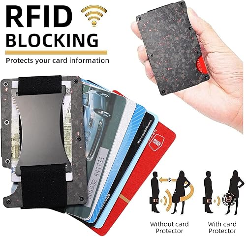 Miniatura 6 de MKVMK Billeteras minimalistas para hombre - Cartera de fibra de carbono - Cartera delgada para hombre, Forged Carbon Red, Minimalista