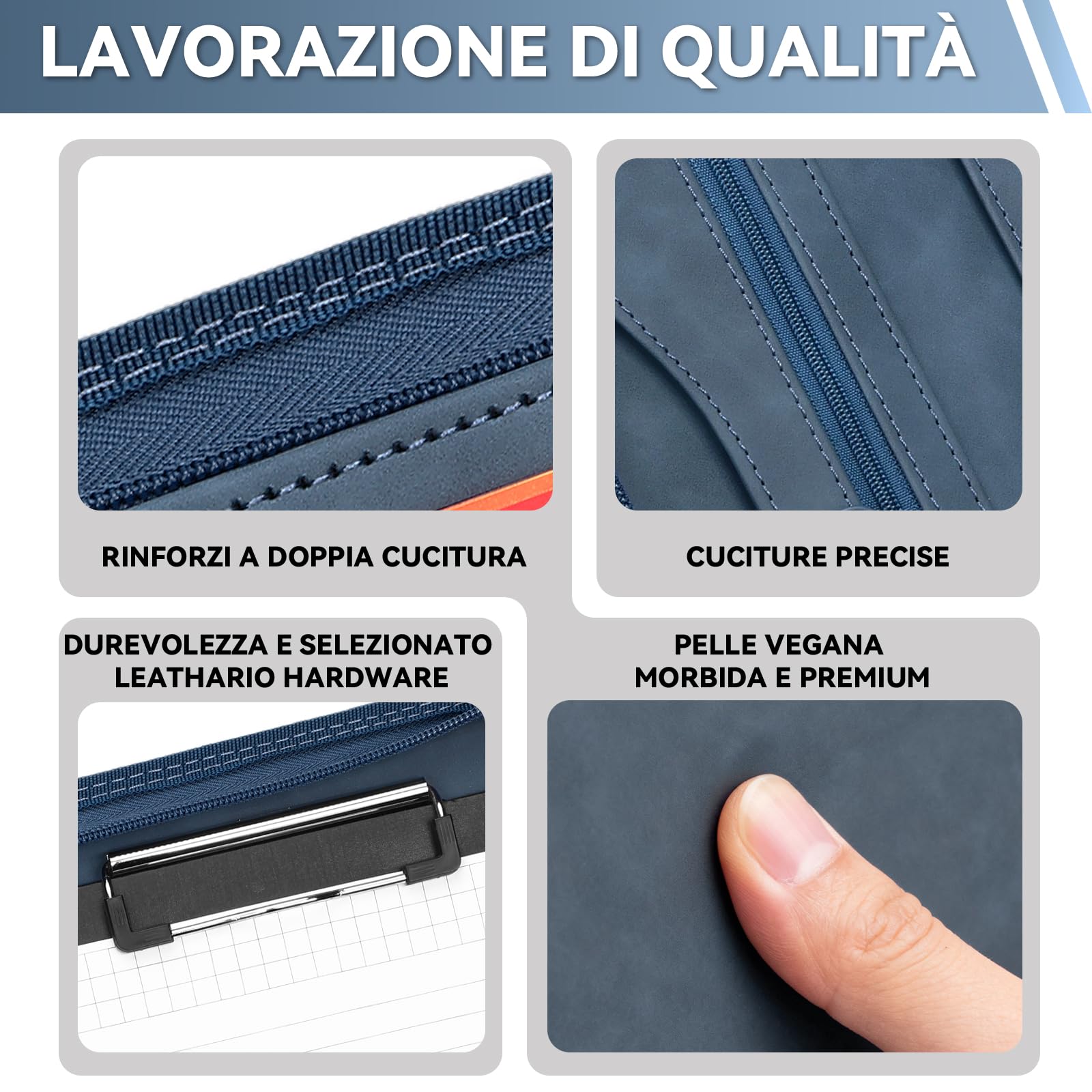Leathario Cartellina Portadocumenti A4 con Cerniera, Organizer 10 Buste Trasparenti, Raccolgitore ad Anelli, Portadocumenti da Viaggio per Ufficio