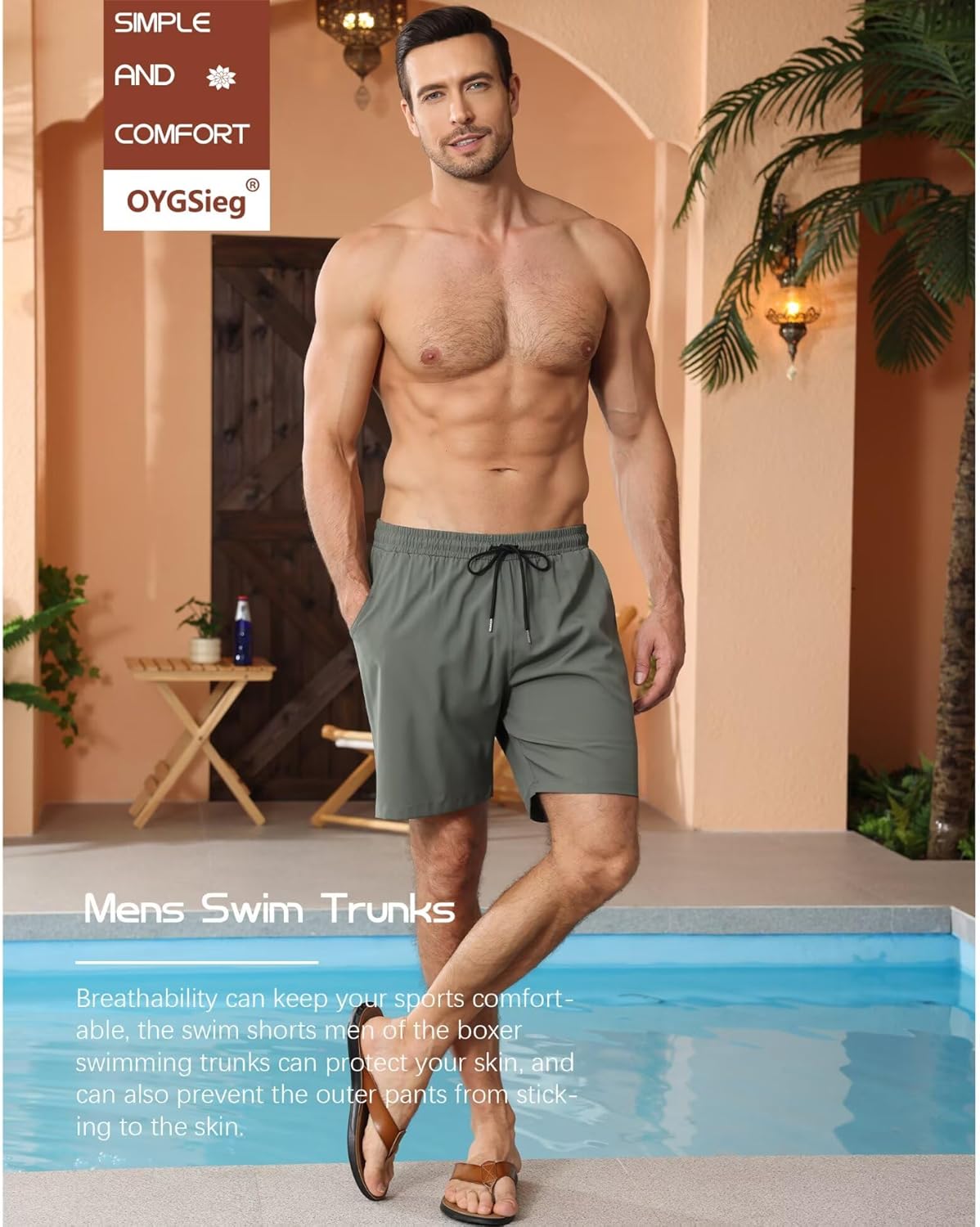 OYGSieg 2 in 1 Mens Swim Trunks 7 Inch Board Shorts Quick Dry Swim Shorts Suit with Pockets - Image 2