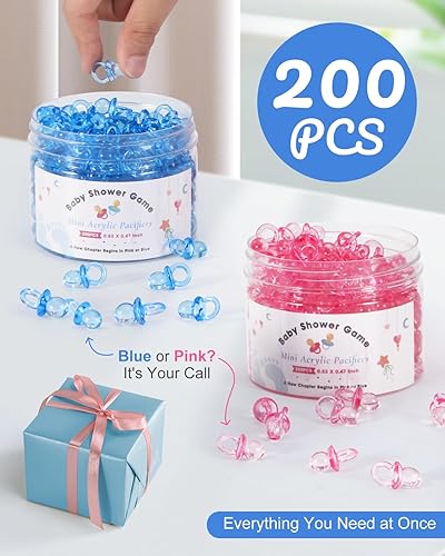 Miniatura 3 de 200 mini chupetes acrílicos para juegos de baby shower, chupetes azules transparentes de 0.83 pulgadas a granel, chupones para revelación de género,
