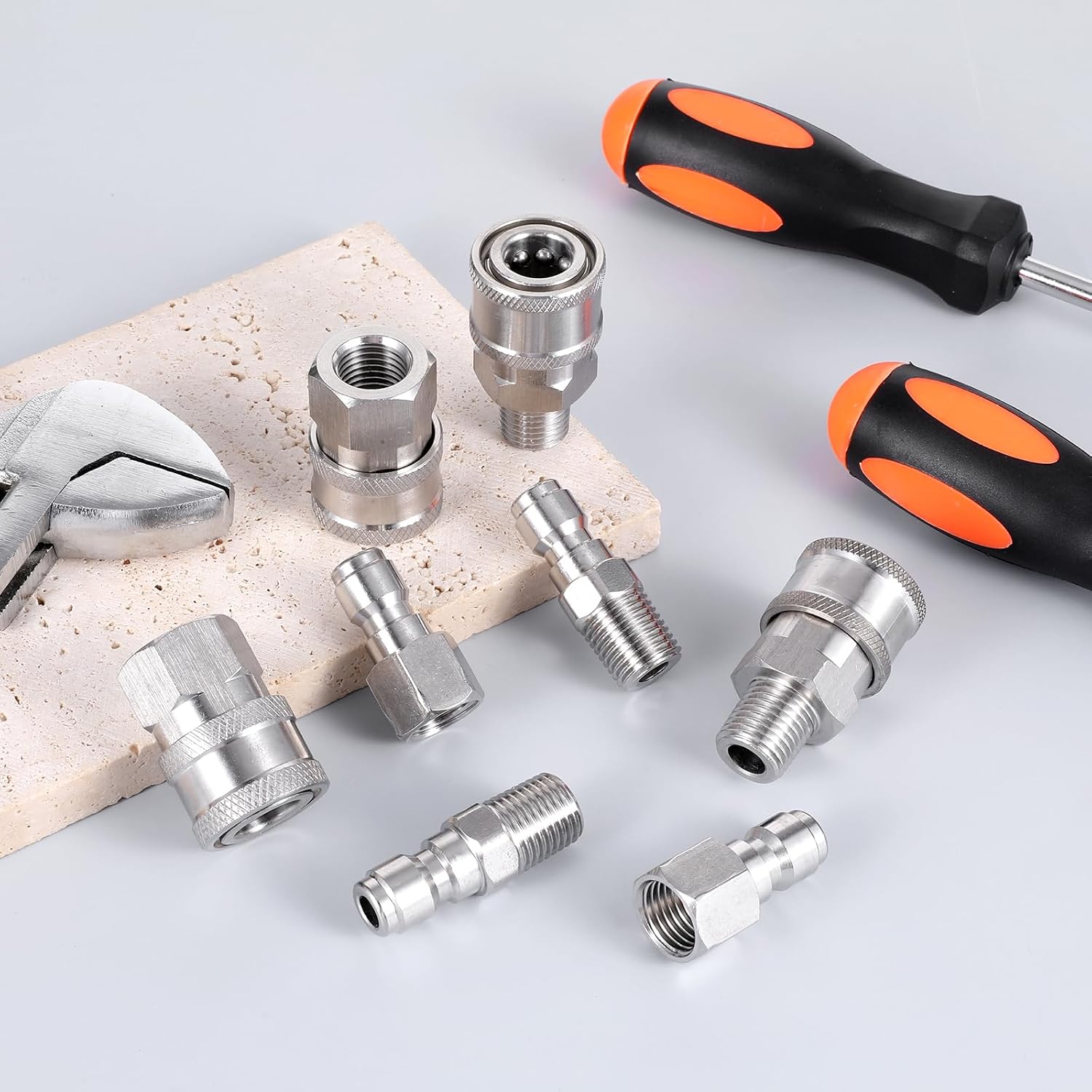 4 Sets NPT 1/4 Inch Pressure Washer Coupler, Stainless Steel Connect Plug, Male Female Pressure Washer Quick Connect Kit(Internal Thread, External Thread)