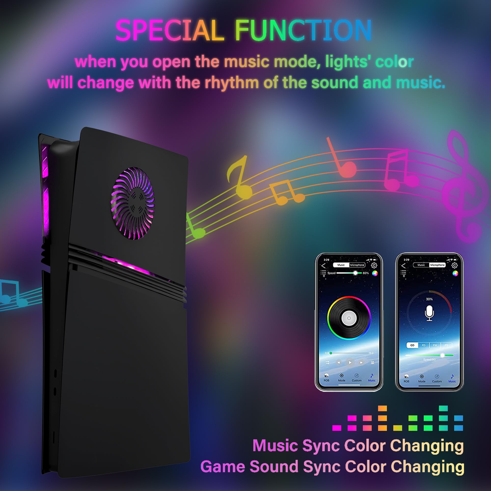 Faceplate für P5 Pro Digital Edition mit RGB-Lichtstreifen und Staubfilter mit Kühlungsöffnungen DOBEWINGDELOU 400+ Effekte LED-Lichtring Konsole Faceplate Abdeckung DIY Dekoration Kit Zubehör Schwarz