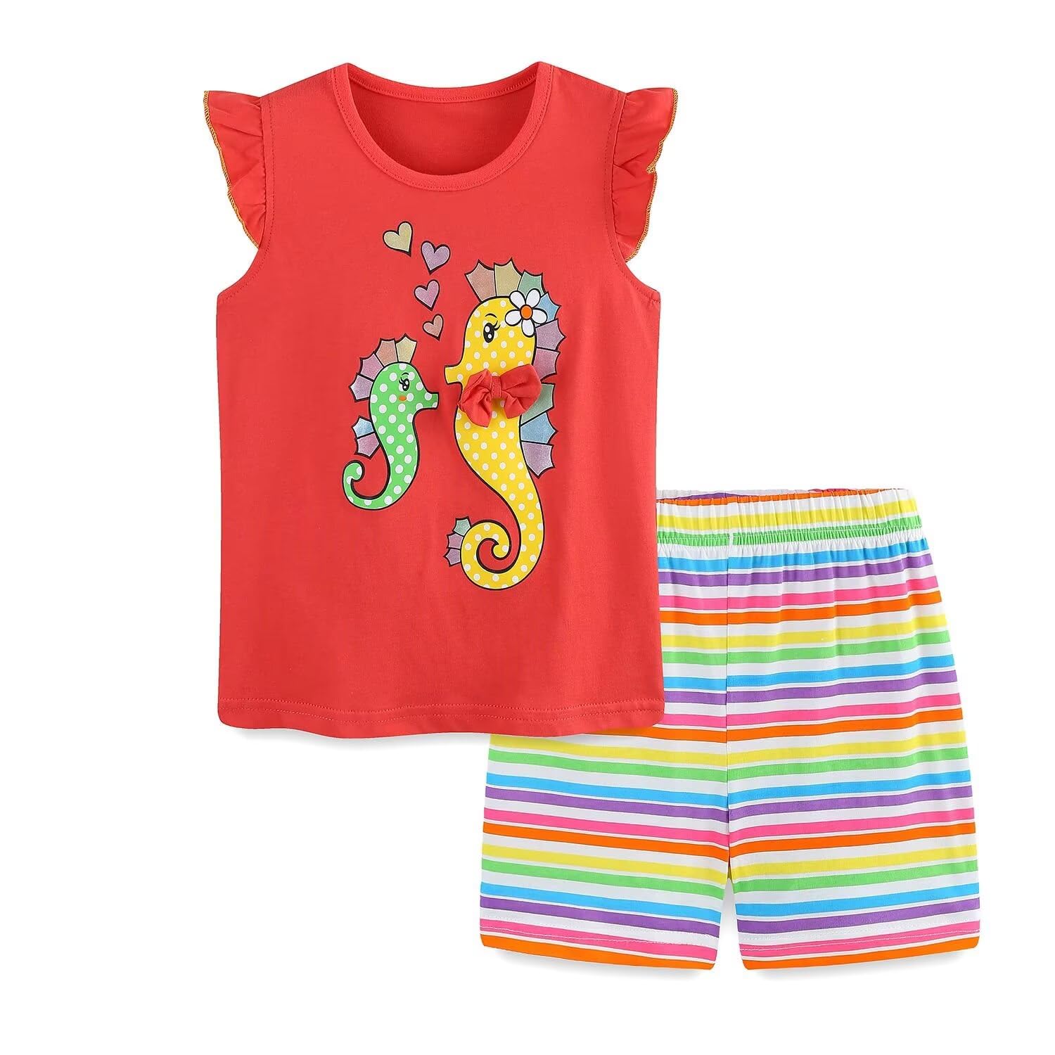 Girls Shorts Set Outfits for Toddler Girls T-shirts Clothing Sets Kids Summer Graphic Cotton Tops Tees 3-7 Years
