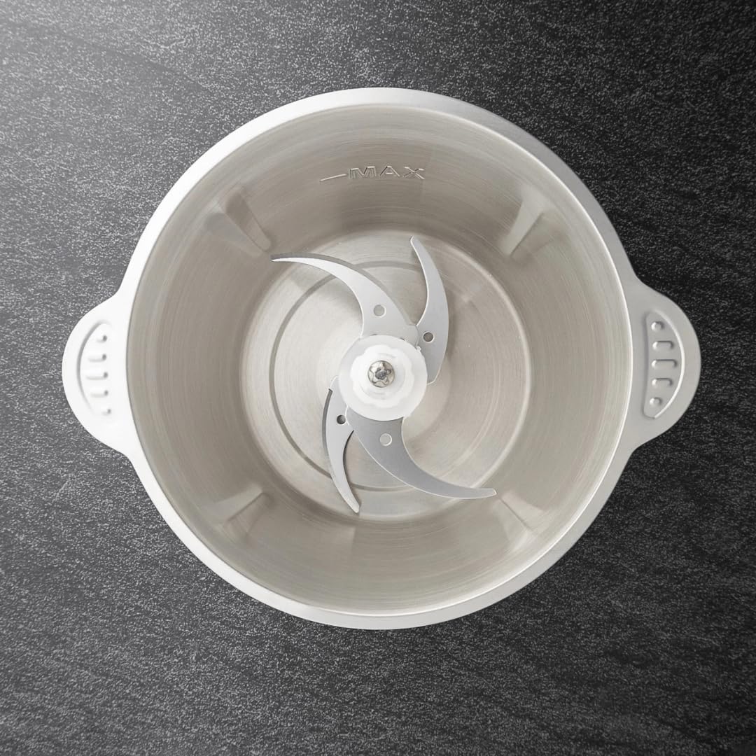 ROYALTY LINE, Tritatutto Multifunzione 300W RLMCE3003418, Ciotola in Acciaio Inox da 1,8 L, 2 Velocità, 4 Lame Affilate, Ideale per Carne, Verdura e Frutta, Facile da Pulire, Design ergonomico