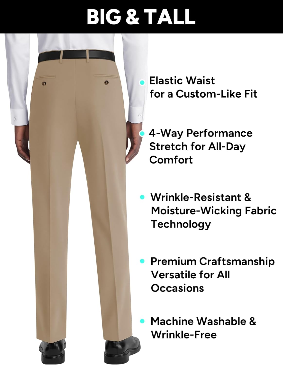 Mens Stretch Dress Pants with Expandable Waist 3 Fits: Slim Fit/Classic Straight/Big & Tall - Image 5
