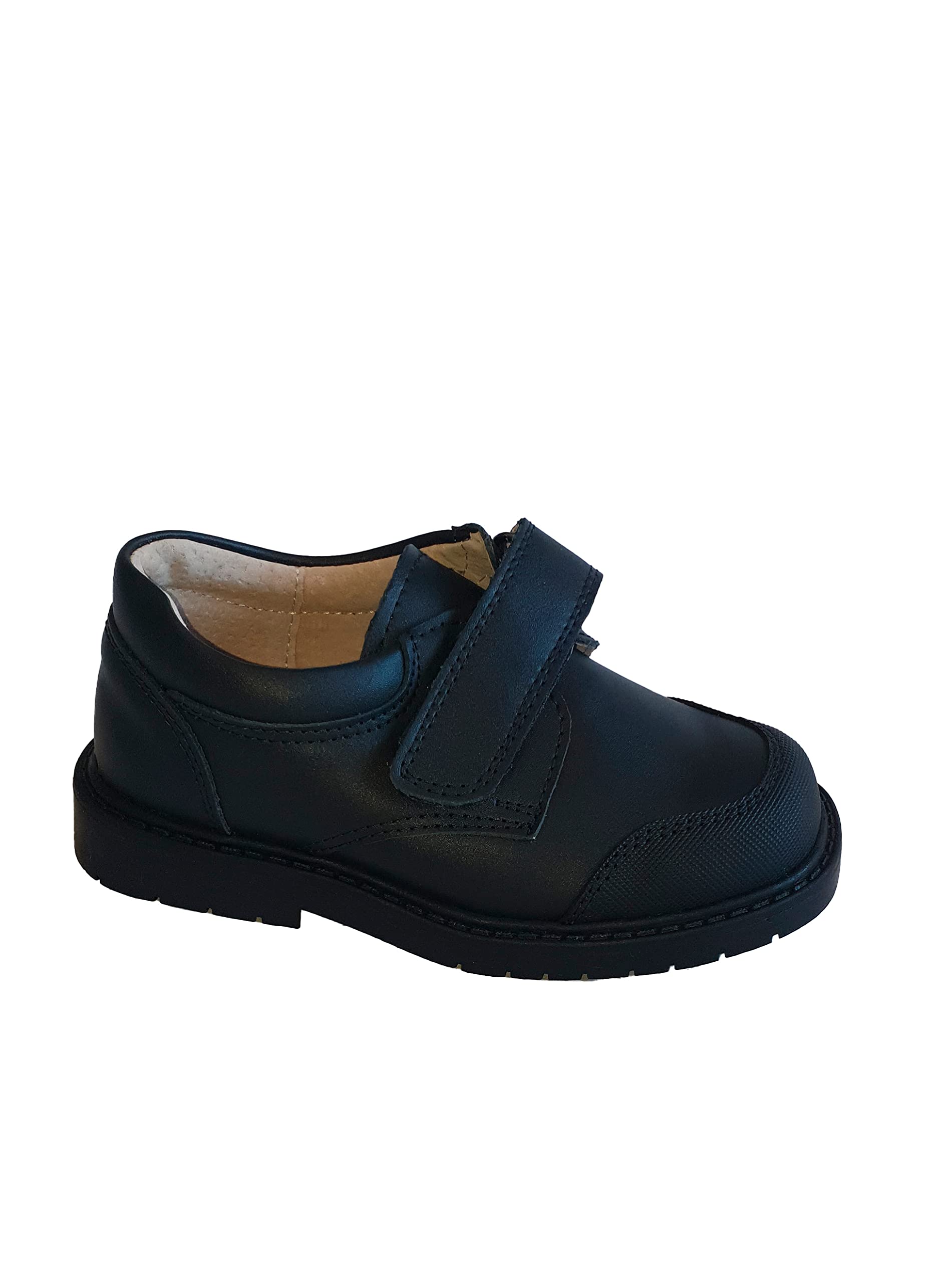 MAHAVIRA Zapato Infantil Mocasín Náutico de Piel con Velcro y Cierre Regulable - Revestimiento de Tela - Zapatos Transpirables para Niños - Suela Antideslizante - Suela de Goma Flexible Azul Marino
