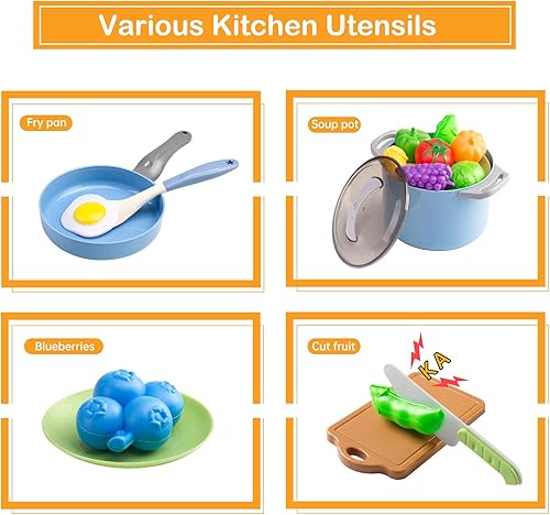 Miniatura 4 de 35 piezas de accesorios de juguete de cocina para niños, juego de cocina para niños pequeños con ollas, sartenes, utensilios, utensilios de cocina,