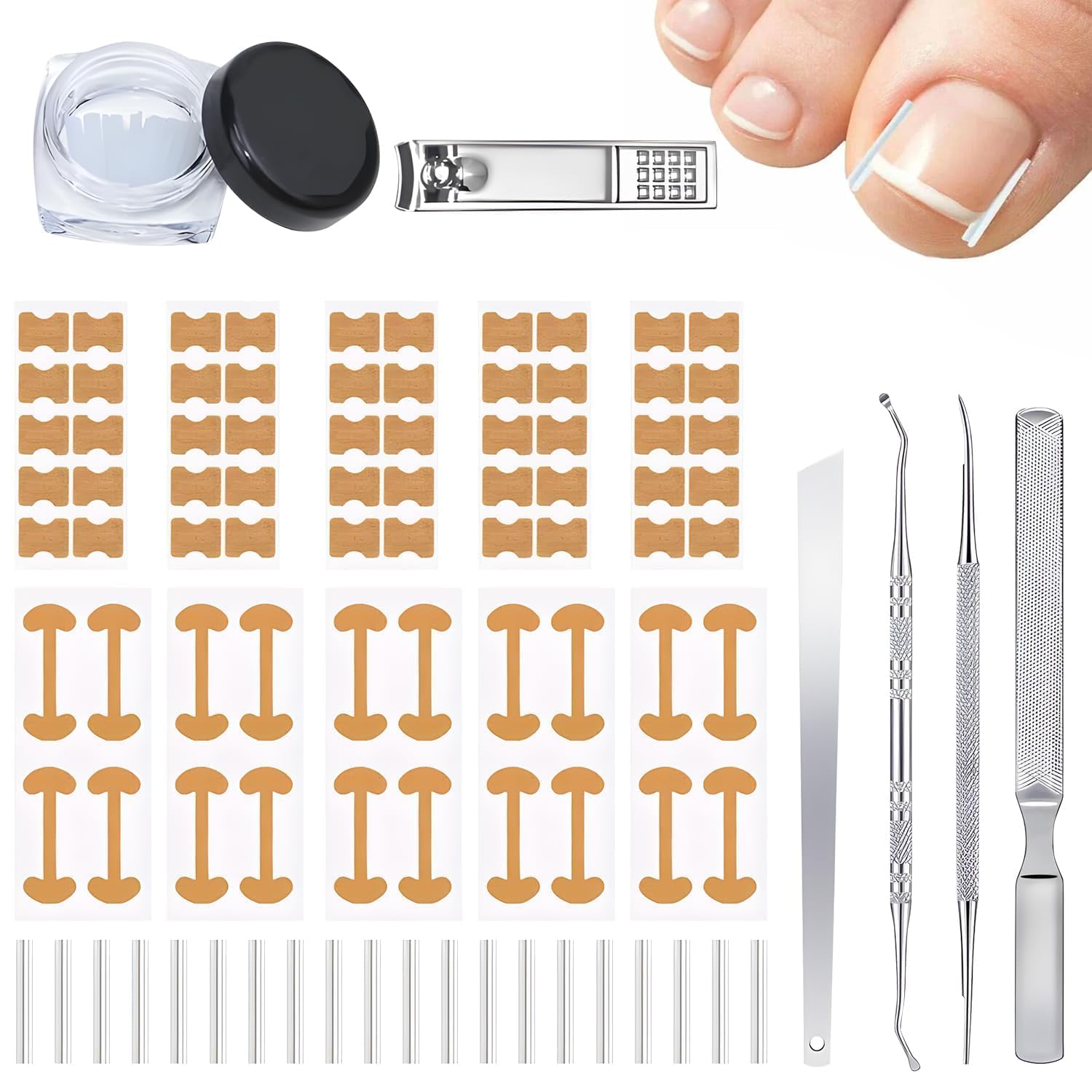 Ingrown Toenail Corrector Set with Correction Strips, Ingrown Toenail Removal Kit Ingrown Toenail Strips, Corrector Patch, Pedicure Tools, Ingrown Nail Tool for Home Use