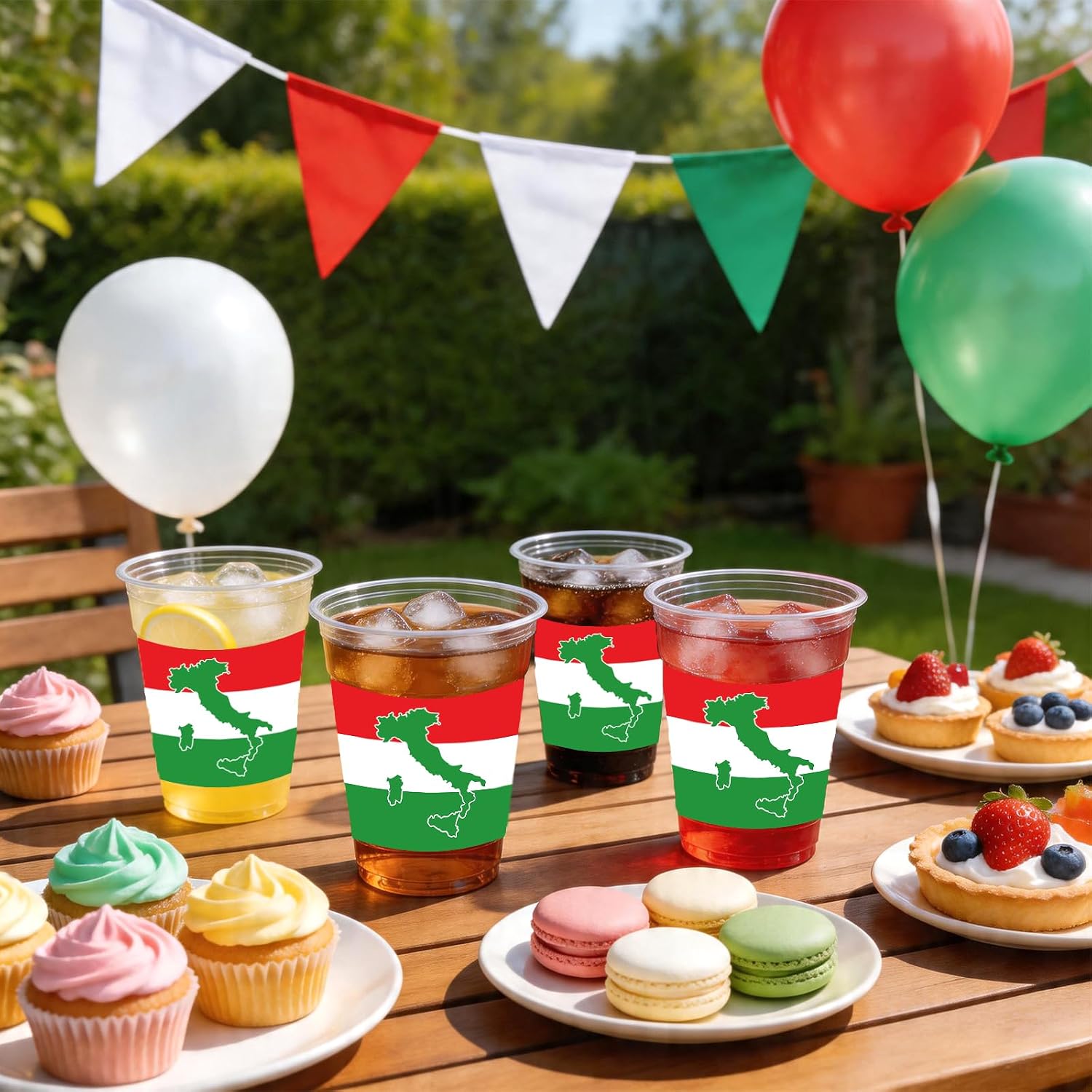 50 PCS Italian Flag Plastic Cups,12 OZ Clear Disposable Cold Hot Drinking Cups Beverage Water Container Italian Themed Events Party Supplies