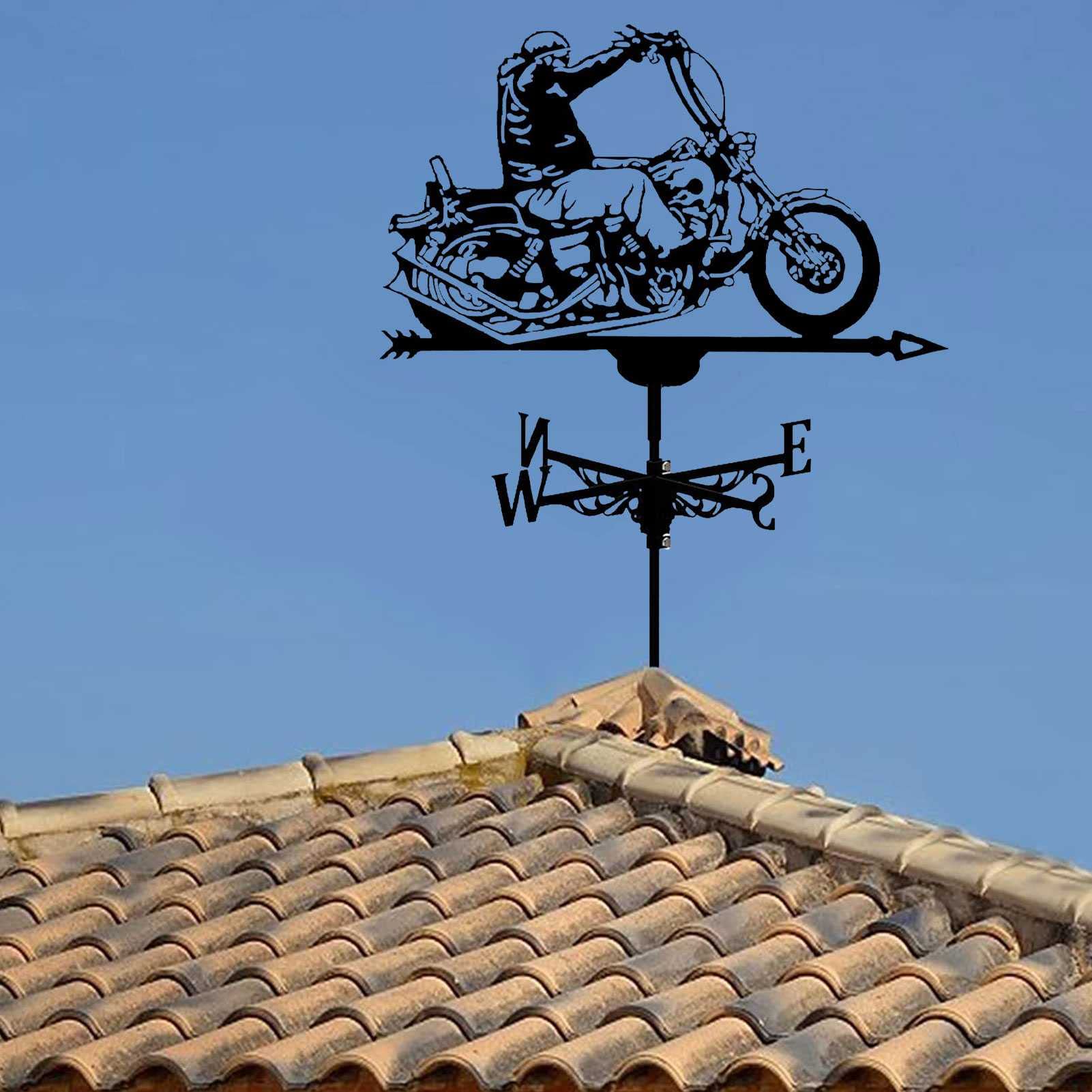 ANCHA Store Motorrad-Wetterfahnen, Schwarze Wetterfahne, Edelstahl-Farbmesswerkzeug, für Gartendachdekoration