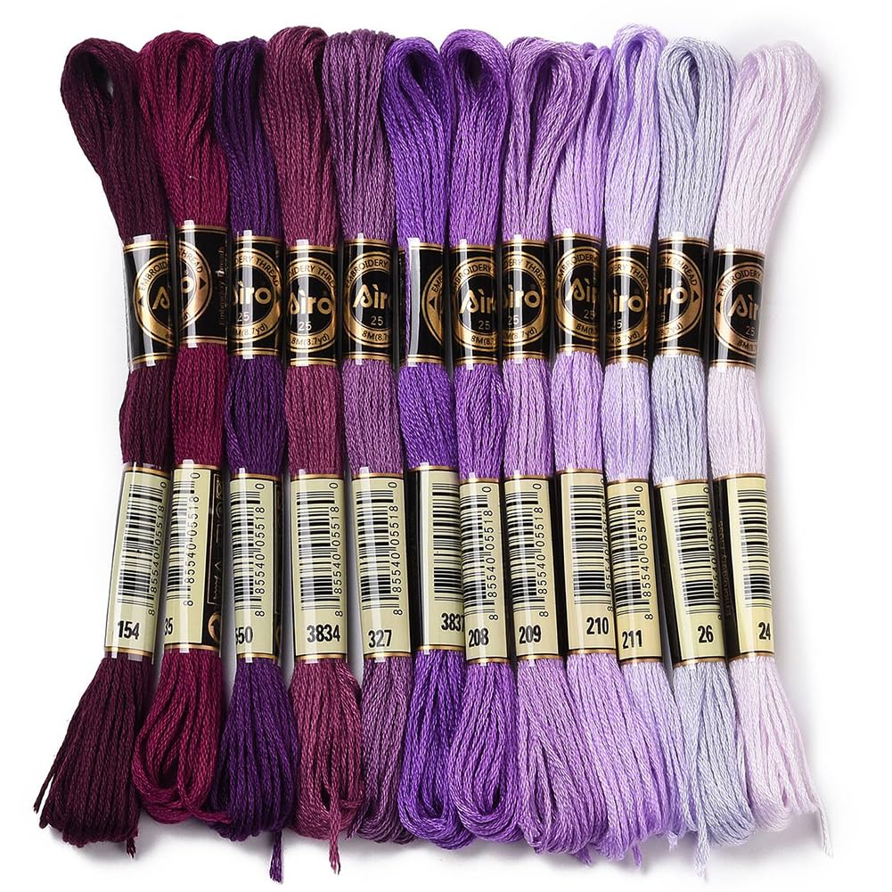 12 Skeins 105 Yards Purple Embroidery Floss Thread for Sewing