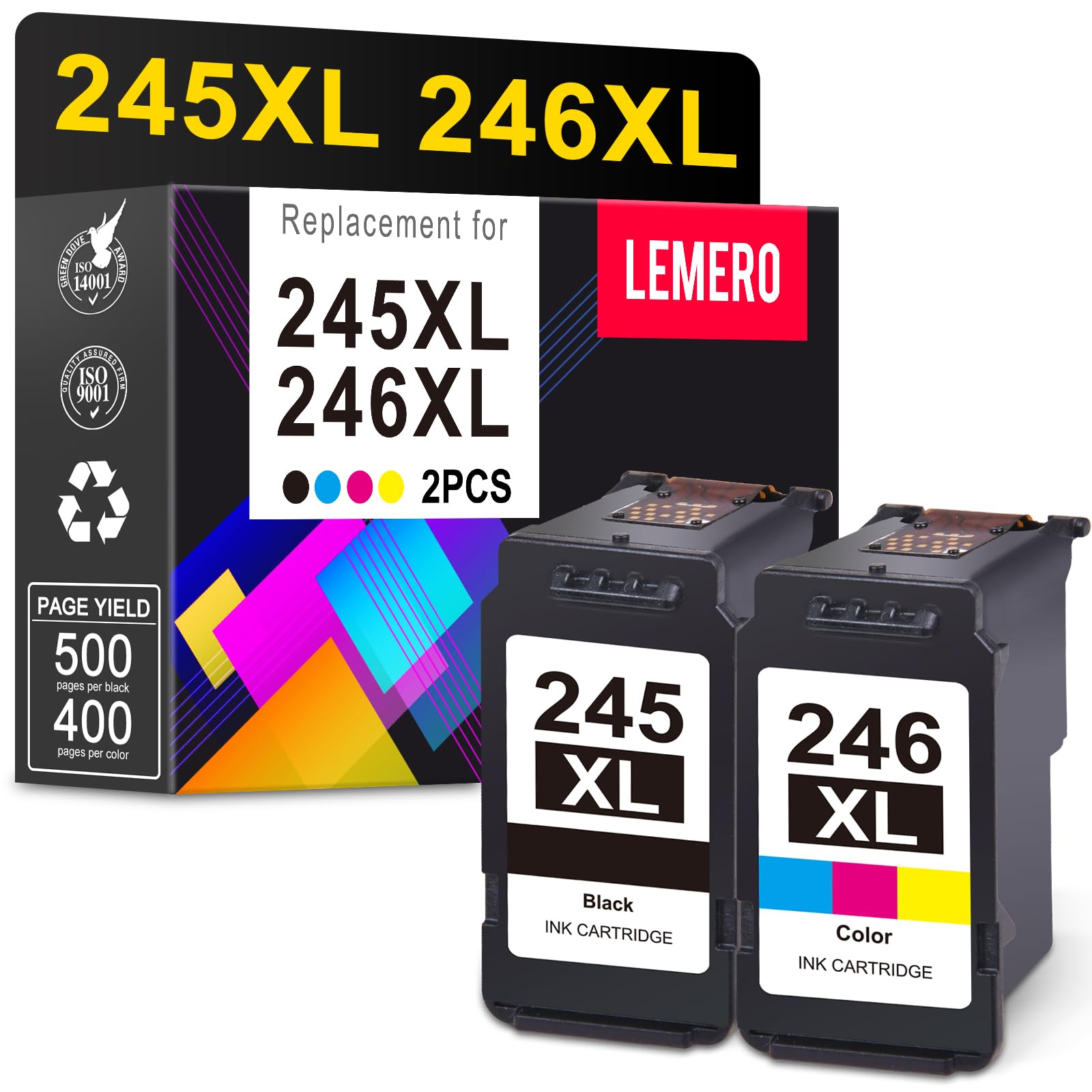 LEMERO 245XL Ink Cartridge PG-245 CL-246 Replacement for Canon Ink 245 and 246, Compatible with Canon 245XL 246XL Combo Pack for Pixma MX490 MX492 MG2522 TR4522 TR4520 TS3122 TS3322 Printers
