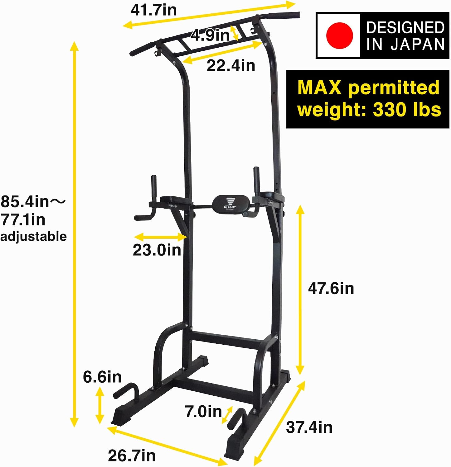 STEADY Japan Power Tower Dip Station/Stand Pull Up Bar for Home Gym, Max Load 330lbs