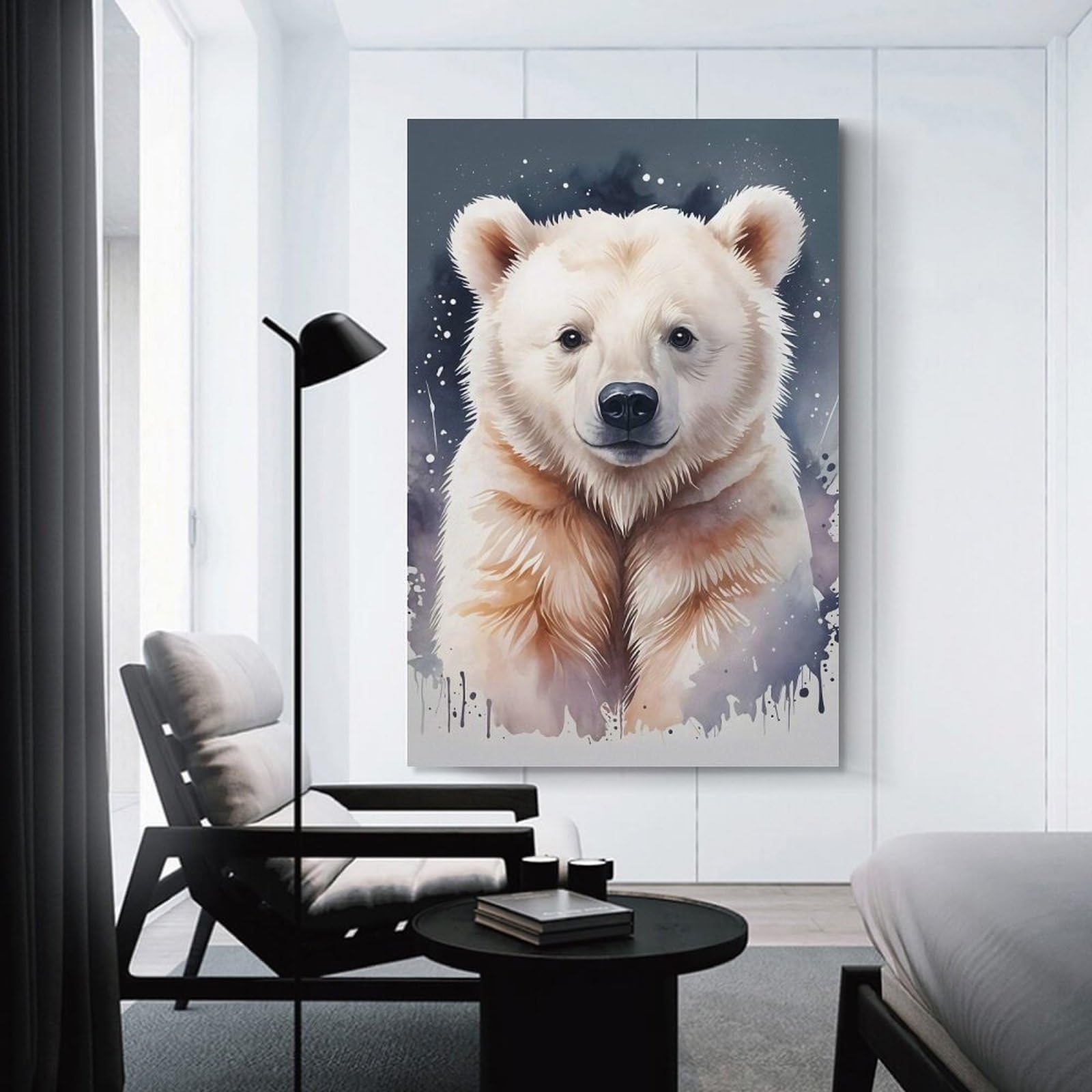 Junmoney Cute Polar Bear Watercolor Wall Decor Canvas Print, 12x18inch(30x45cm), for Wall Displays, Bedrooms Or Room Updates, Wall Decor Suited to Curated Displays
