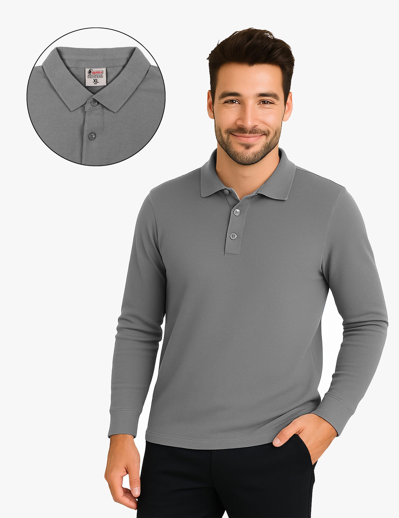 ALPIDEX Set da 2 Polo Uomo Manica Lunga 100% Cotone Maglietta Classico Casual Tinta Unita S M L XL XXL 3XL 4XL 5XL