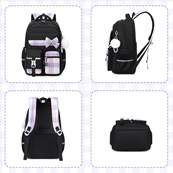 Girls Backpack, Kids Backpack for Girls School Bags with Pen Case, Bow Plaid Book Bag for Elementary Middle Primary High School College