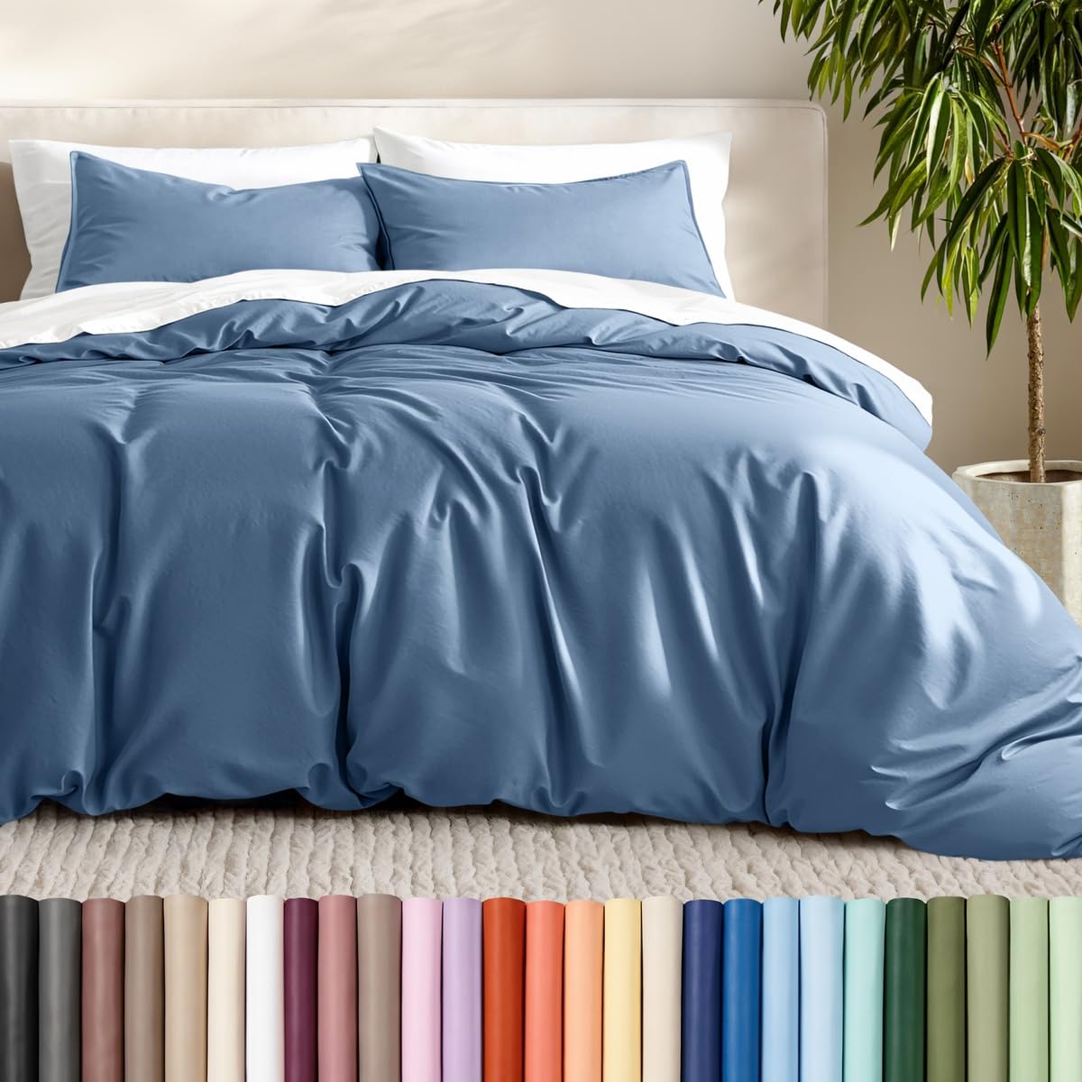 Bare Home Duvet Cover Set 1800 Ultra-Soft (Queen, Coronet Blue)