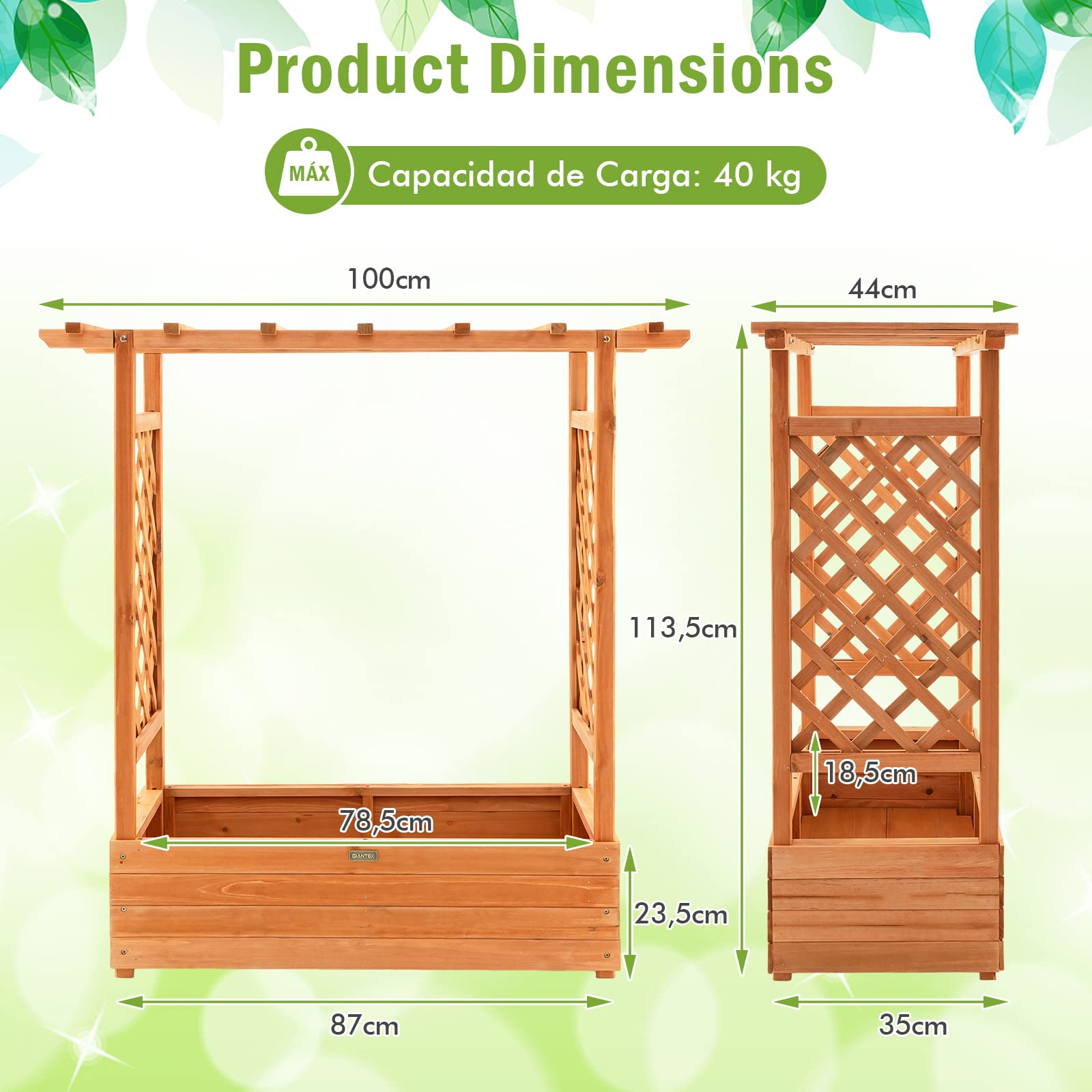 COSTWAY Jardinera Elevado con Enrejado Arqueado, Techo Colgante, Macetero, Orificios de Drenaje, Contenedor Vertical de Plantas para Plantas, Macetero de Madera Interior Exterior para Jardín Patio