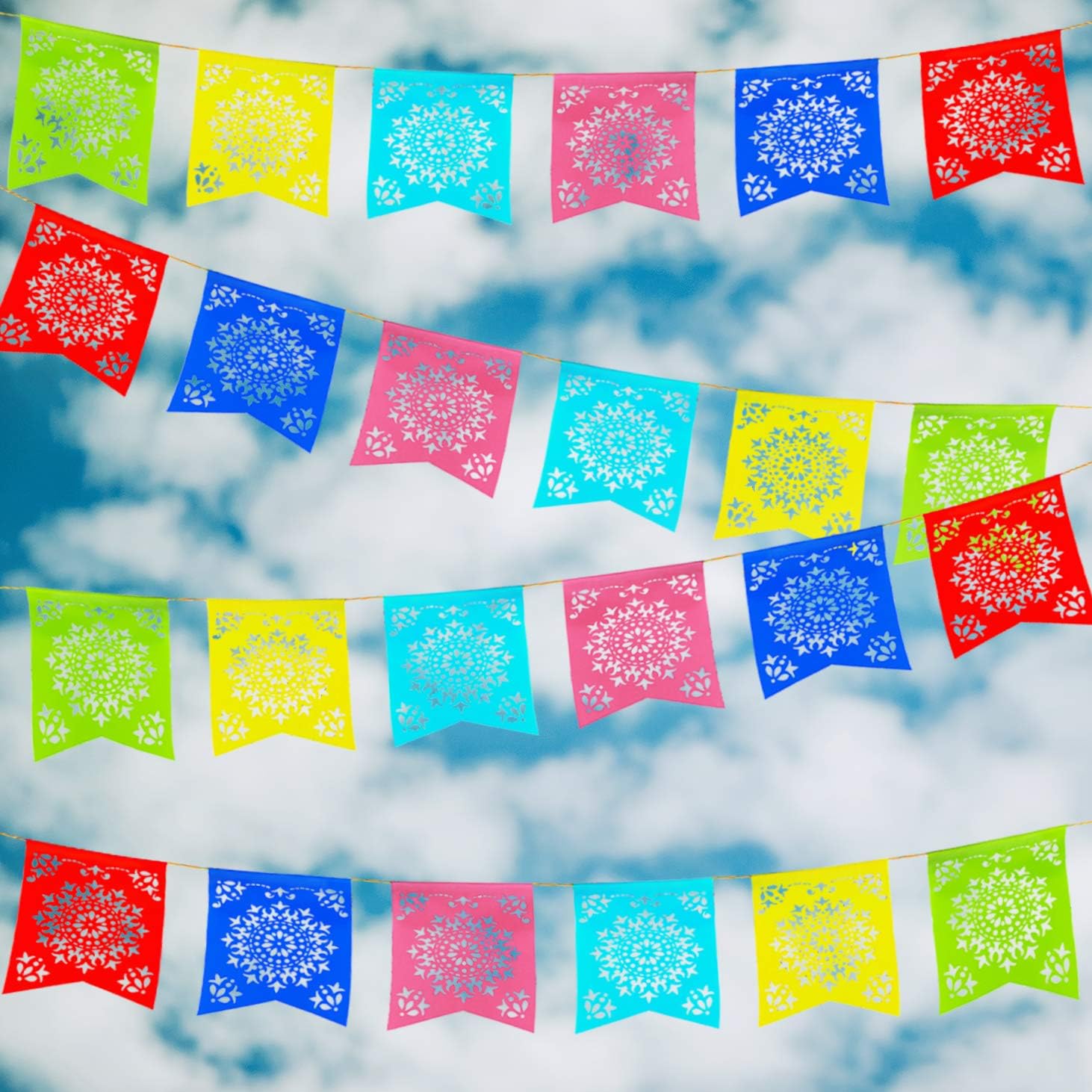 12 Foot Long Rainbow Multicolored Flag Mexican Sun Del Sol Design Garland Drop Banner for Party Decorations, Birthdays, Event Supplies, Fiesta Festivals, Children & Adults