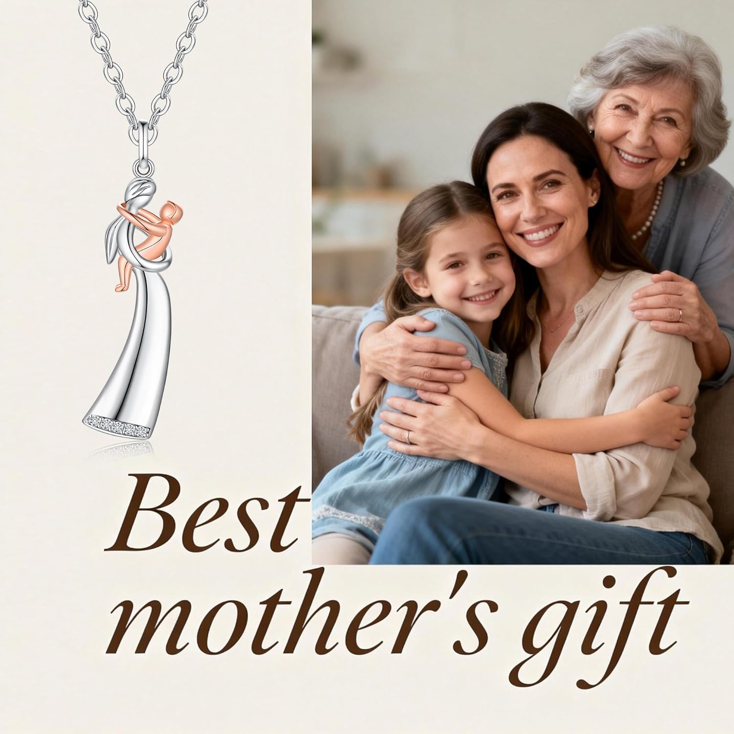 Mothers Day Necklace for Mom Mama Mother Daughter Son Necklace for Women Sterling Silver Hug Pendant Jewelry Gifts Grandmother Daughter Wife