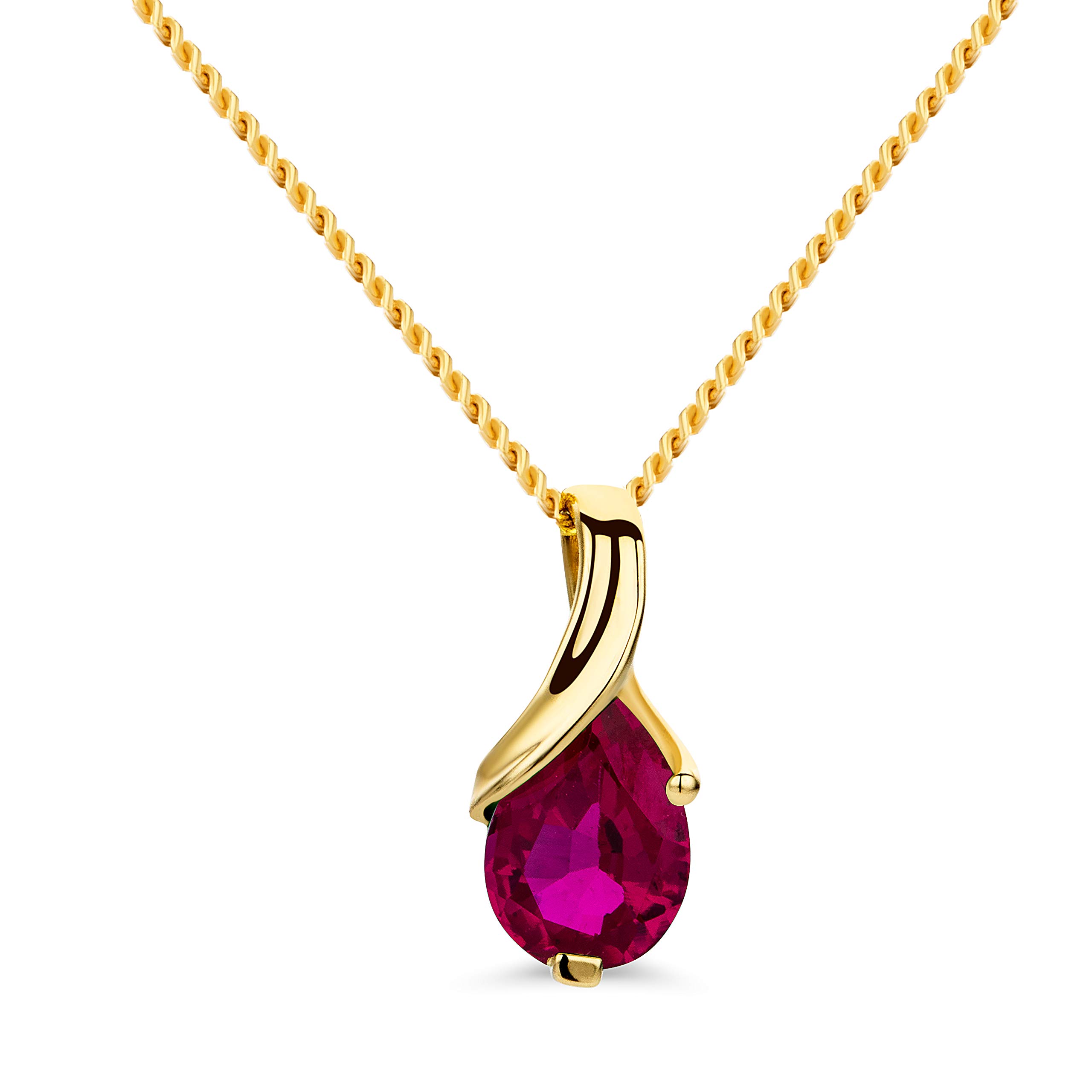 Orovi – Collar para mujer de oro blanco de 14 quilates (585) con rubí ovalado/amatista/topacio/esmeralda/zafiro/corte en lágrima – Collar con colgante de piedras preciosas de filigrana con cadena de