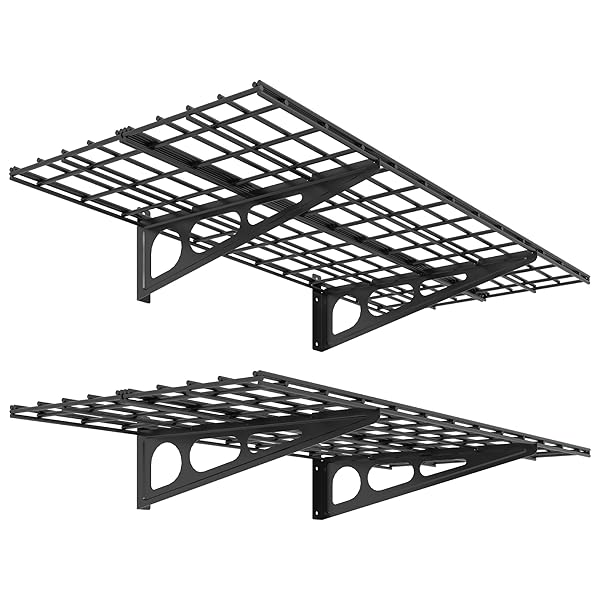 FLEXIMOUNTS 2-Pack 2x4ft 24-inch-by-48-inch Wall Shelf Garage Storage Rack Wall Mounted Floating Shelves, Black