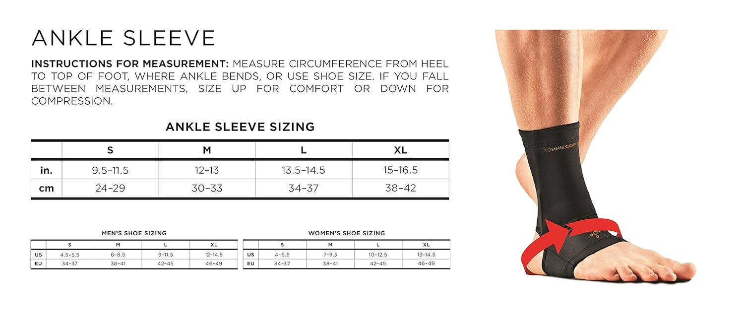 Tommie Copper Unisex Core Compression Ankle Sleeve - Black, Large : Health & Household