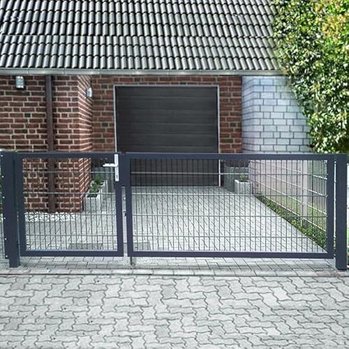 Einfahrtstor 2-flügelig asymmetrisch Grau Tor Doppeltor Gartentor 400cm x 163cm mit Pfosten