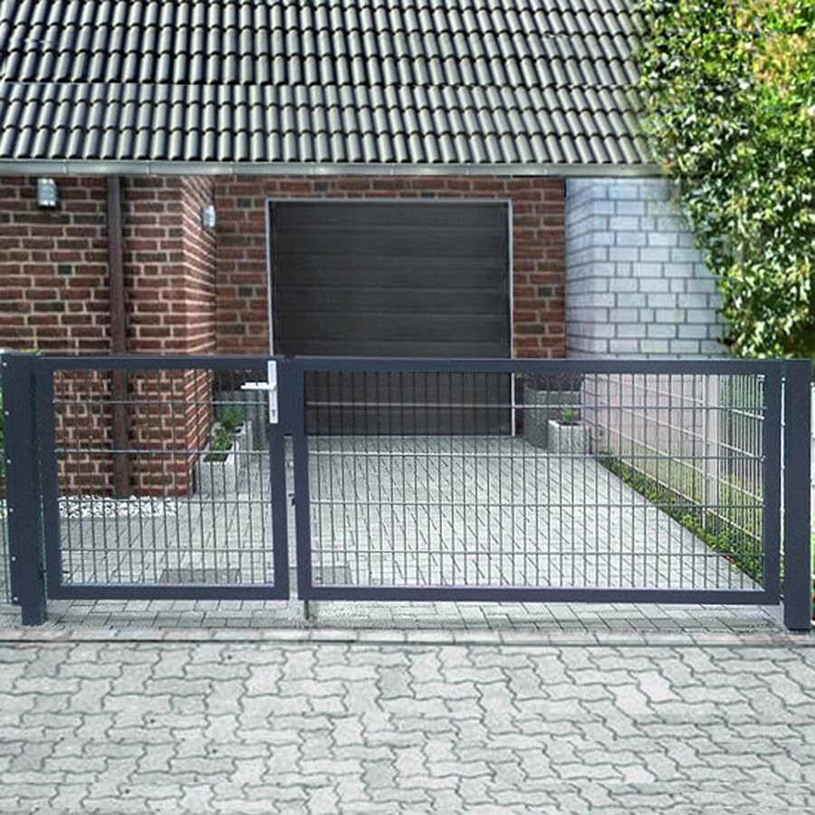 Einfahrtstor 2-flügelig asymmetrisch Grau Tor Doppeltor Gartentor 400cm x 163cm mit Pfosten