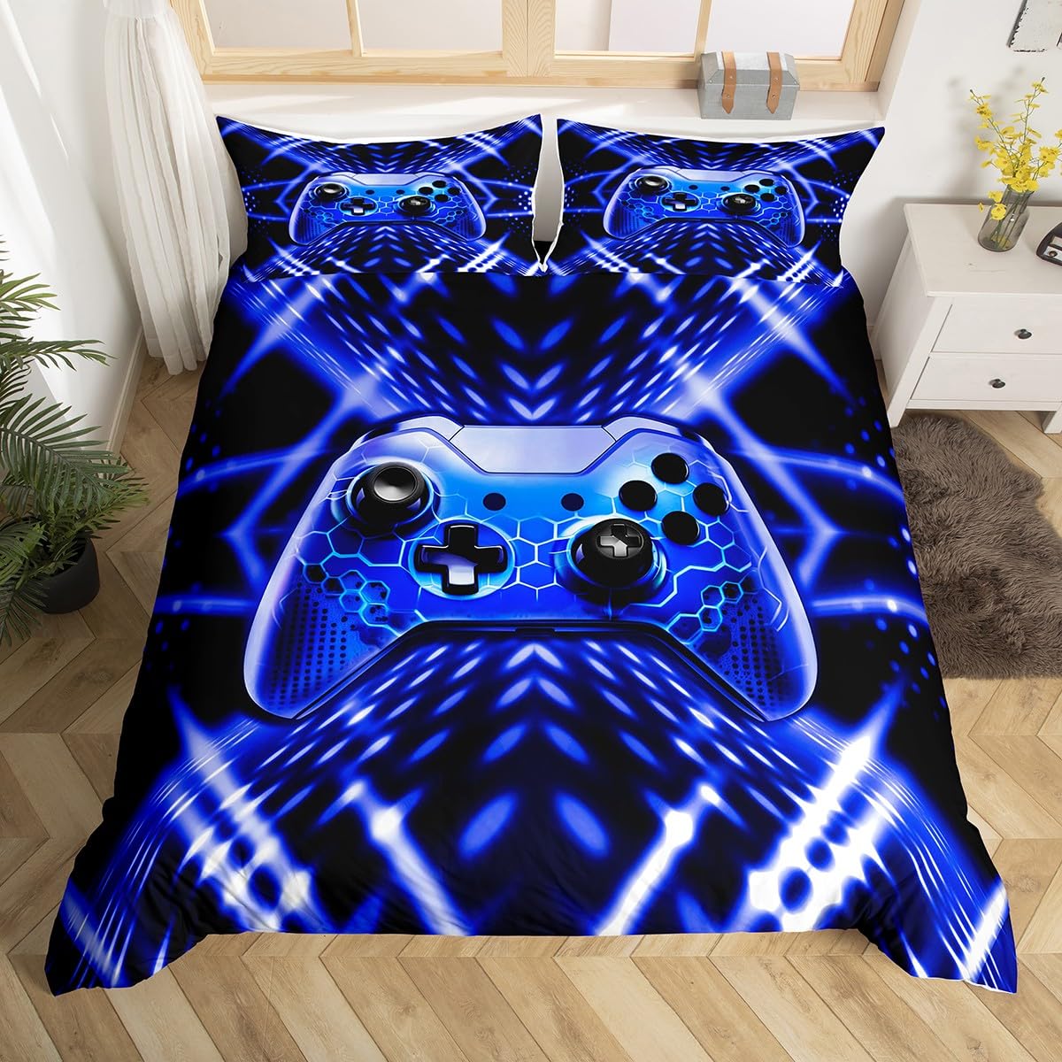 Housse de couette garçon motif géométrique pour une chambre d'ado ordonnée
